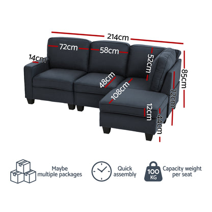 Artiss Modular Sofa Chaise Set 4-seater Dark Grey