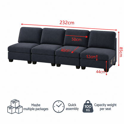 Artiss 4 Seater Modular Sofa Set Sectional Easy Assembly Dark Grey
