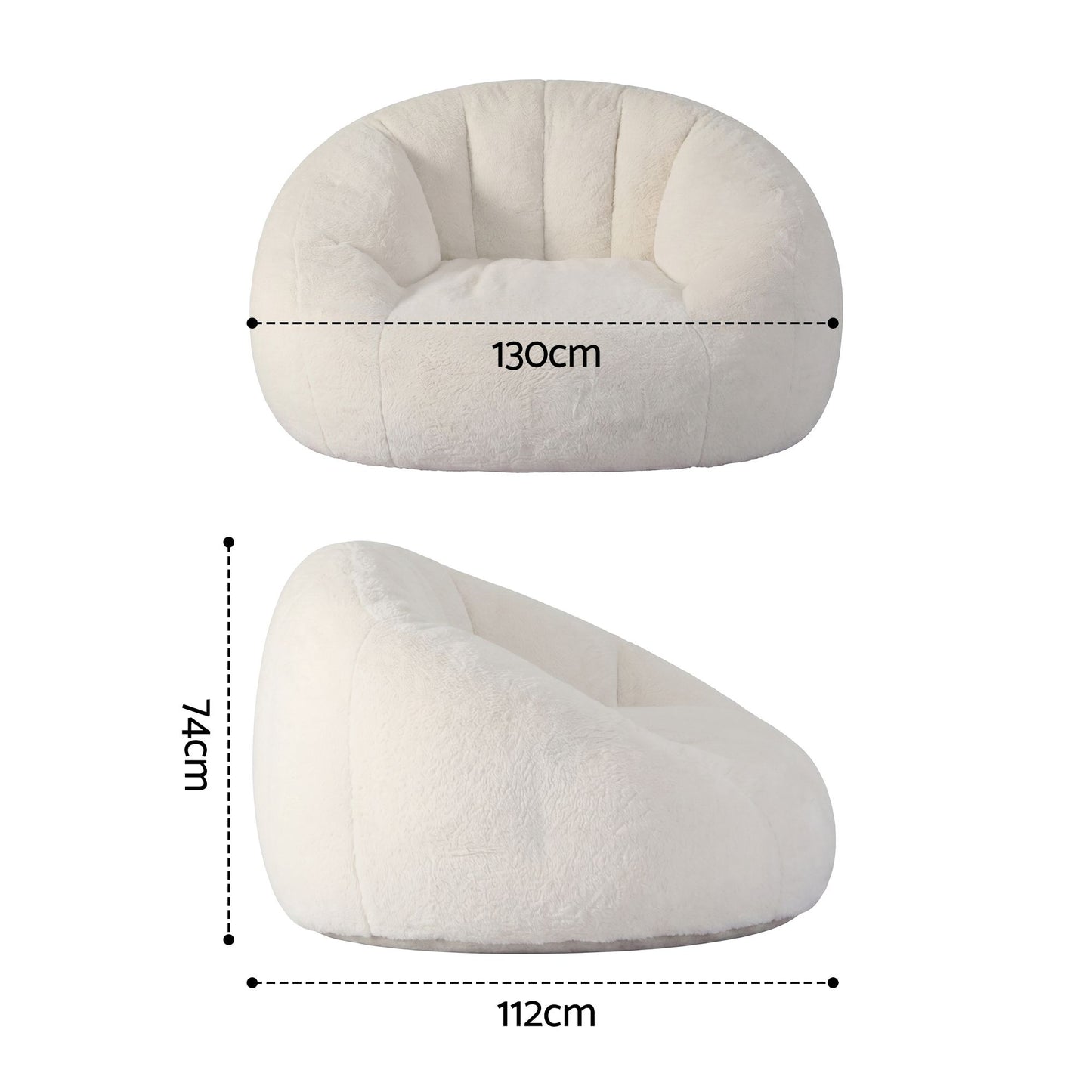 Artiss Single Small Boneless Couch Comfy Bean Bag for Living Room Faux Fur White