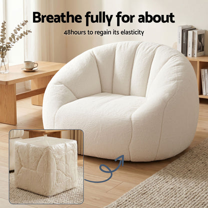Artiss Single Small Boneless Couch Comfy Bean Bag for Living Room Faux Fur White