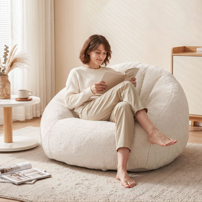Artiss Single Small Boneless Couch Comfy Bean Bag for Living Room Faux Fur White
