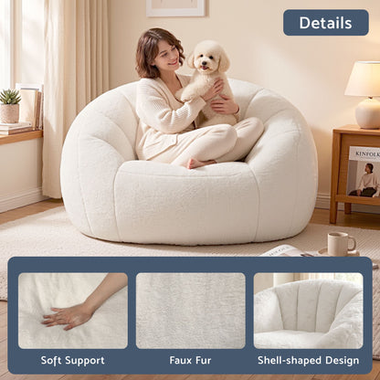 Artiss Single Small Boneless Couch Comfy Bean Bag for Living Room Faux Fur White