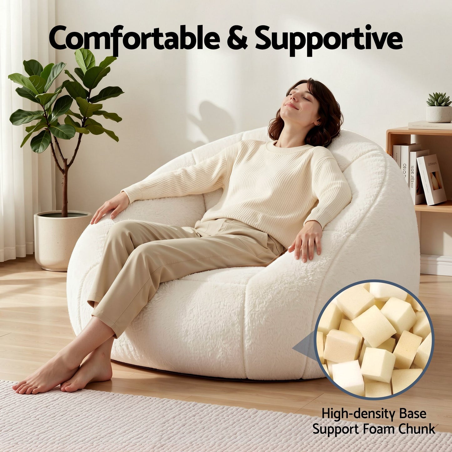 Artiss Single Small Boneless Couch Comfy Bean Bag for Living Room Faux Fur White