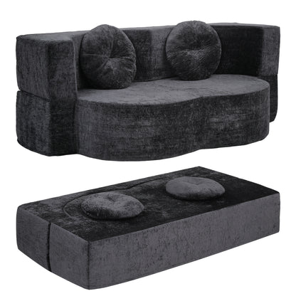 Artiss 2 in 1 Convertible Compressed Sofa Bed, Folding Boneless Sofabed for Living Room ,Comfort Curved Sleeper Couch with High Density Sponge, Apartment Essentials, No Assembly, 2 Pillows, Grey