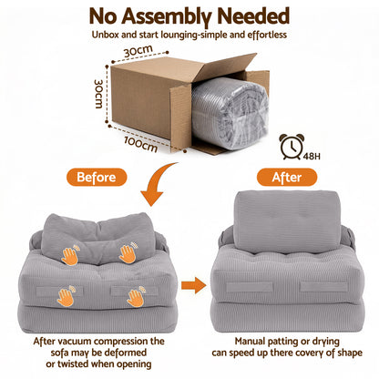 Artiss 1 Seater Corduroy Convertible Sofa Bed Pull Out Boneless Couch Grey