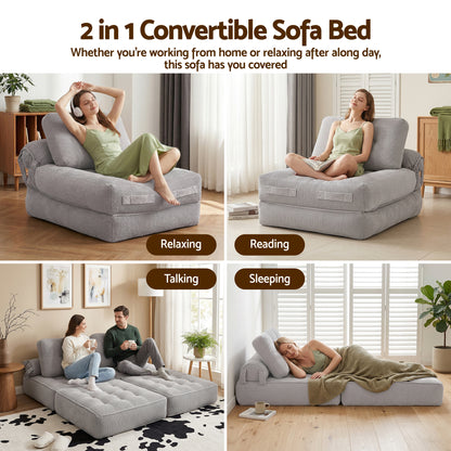 Artiss 1 Seater Corduroy Convertible Sofa Bed Pull Out Boneless Couch Grey
