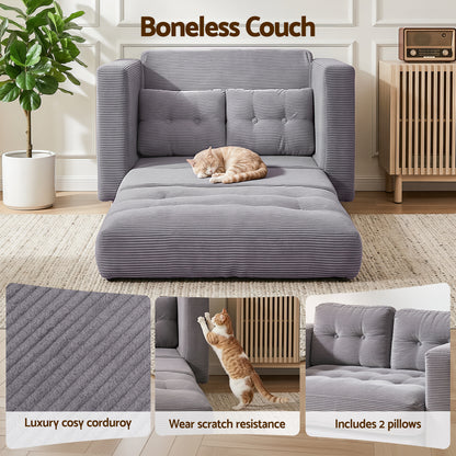 Artiss 2 Seater Corduroy Convertible Sofa Bed Pull Out Boneless Couch Grey