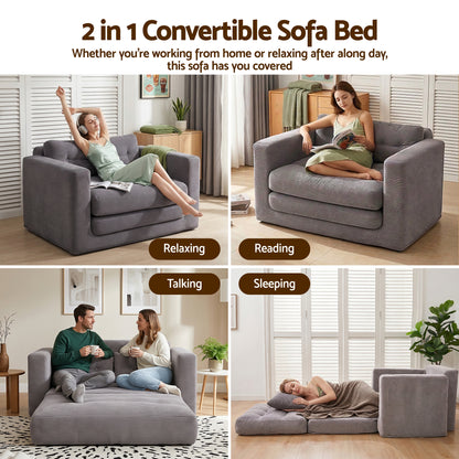 Artiss 2 Seater Corduroy Convertible Sofa Bed Pull Out Boneless Couch Grey