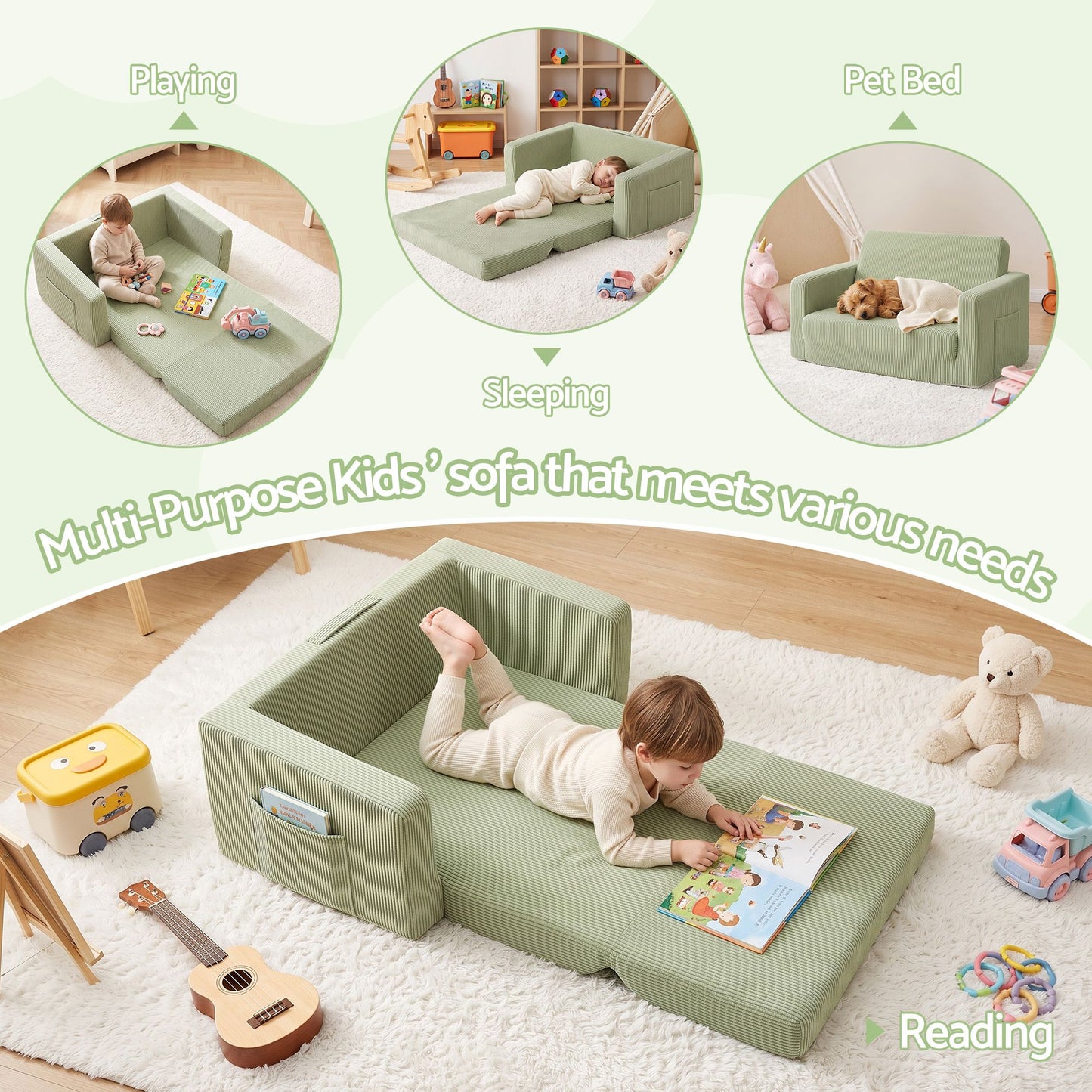 Artiss 2-in-1 Sofa Foam Couch with Side Pocket Light Green