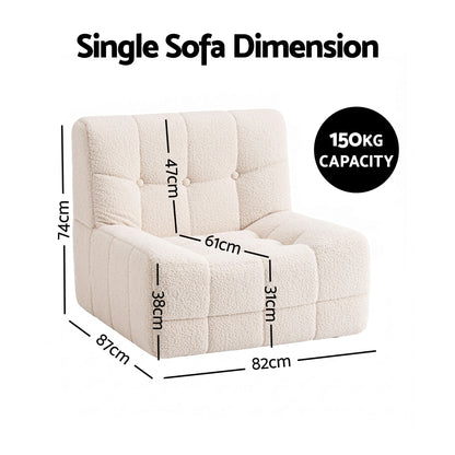 Artiss Single Small Boneless Couches for Living Room White Fabric