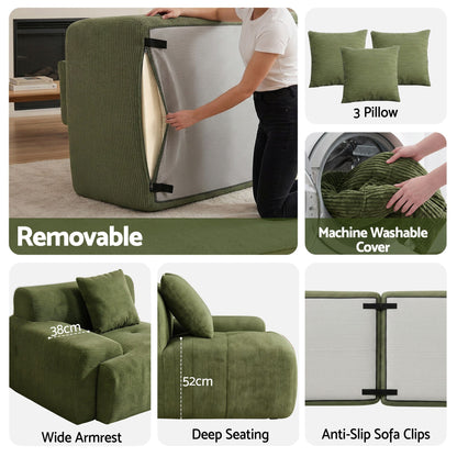 Artiss 300cm Modular Sofa Bed Comfort L-Shaped Sectional Boneless Couch Green
