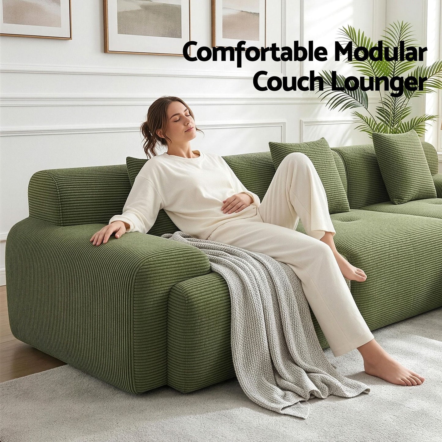 Artiss 300cm Modular Sofa Bed Comfort L-Shaped Sectional Boneless Couch Green