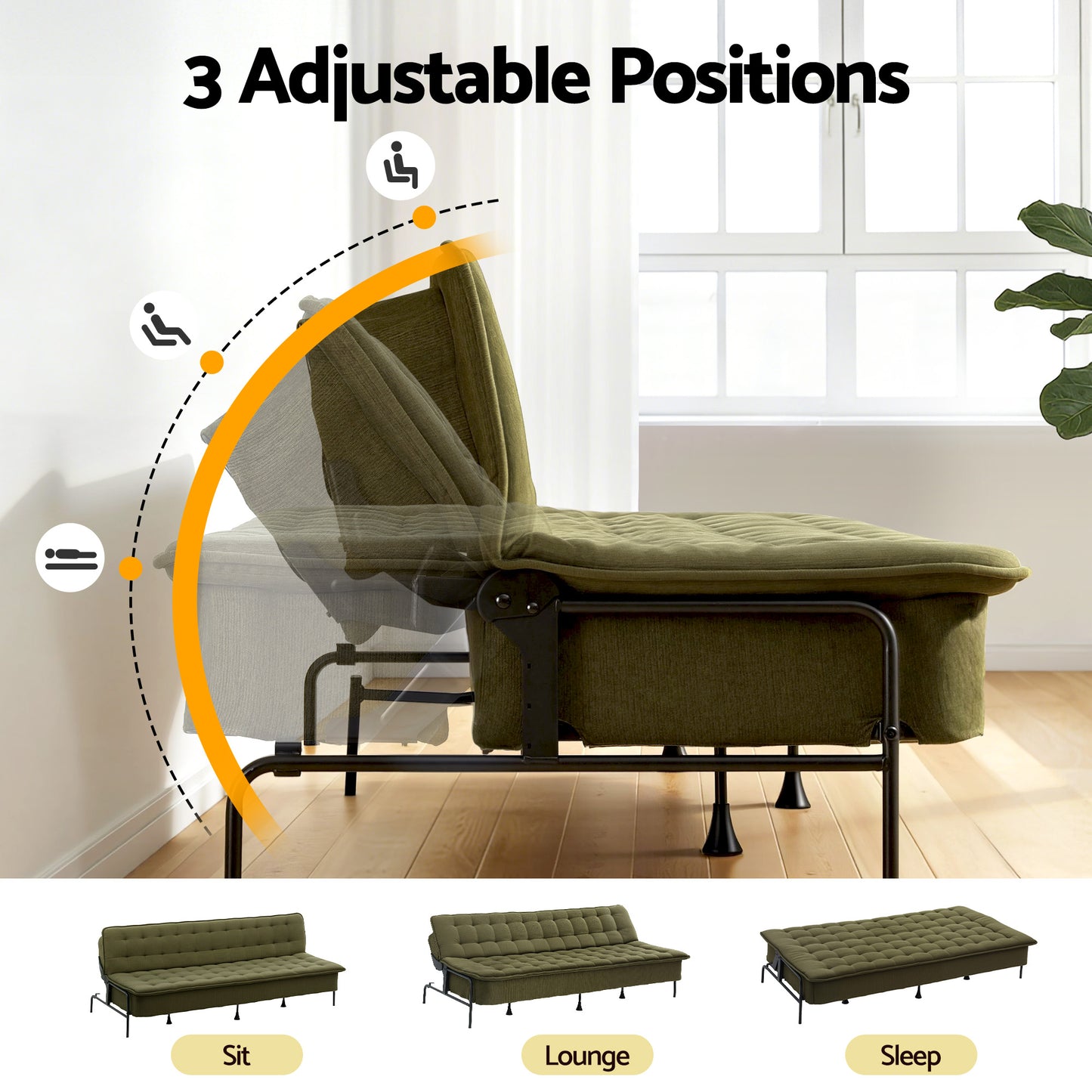 Artiss Sofa Bed, 1.9m 3-Seater Soft Innerspring Adjustable Couch Futon Chair for Apartment Dorm Living Room Office Study Bedroom, Green