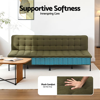 Artiss Sofa Bed, 1.9m 3-Seater Soft Innerspring Adjustable Couch Futon Chair for Apartment Dorm Living Room Office Study Bedroom, Green