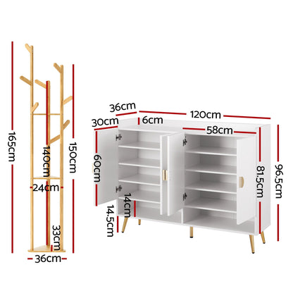 Artiss Shoe Rack Cabinet & Clothes Rack Set Storage Shelf White Pine