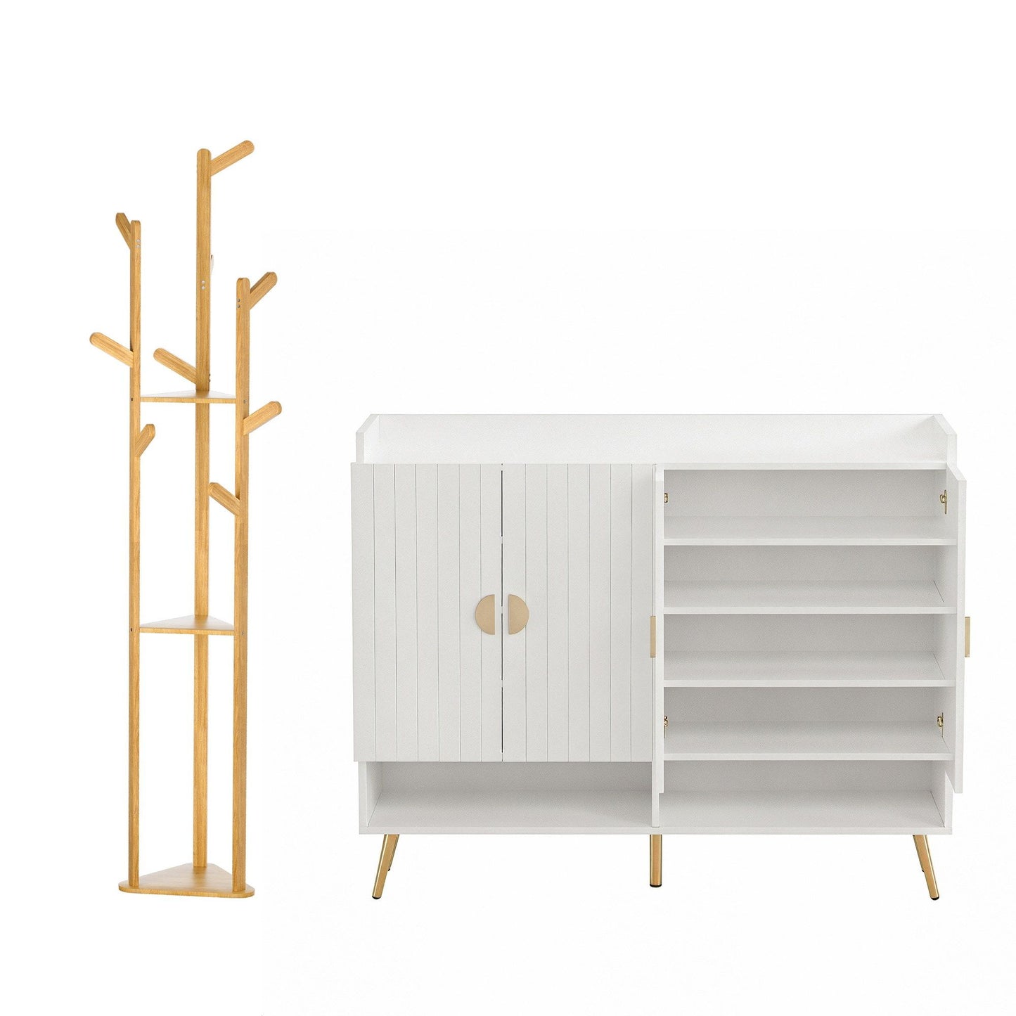 Artiss Shoe Rack Cabinet & Clothes Rack Set Storage Shelf White Pine