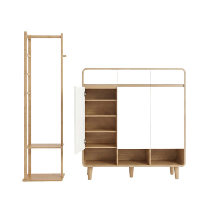 Artiss Shoe Rack Cabinet Wooden & Bamboo Clothes Rack Set Storage Shelf White Pine