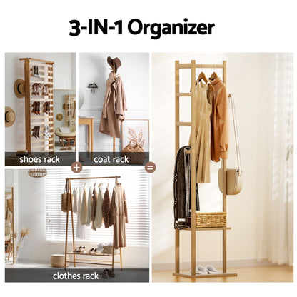 Artiss Shoe Rack Cabinet Wooden & Bamboo Clothes Rack Set Storage Shelf White Pine