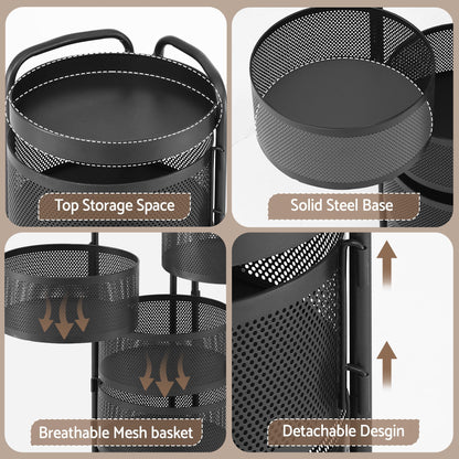 Artiss Storage Trolley Kitchen Cart 5 Tiers Storage Rack Round Basket Black