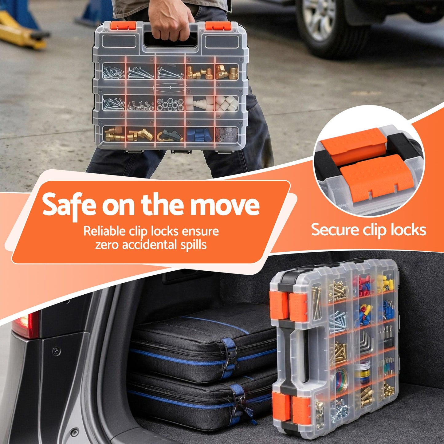 Giantz Double Sided Tool Box Organizer with 34 Compartment Small Parts Storage
