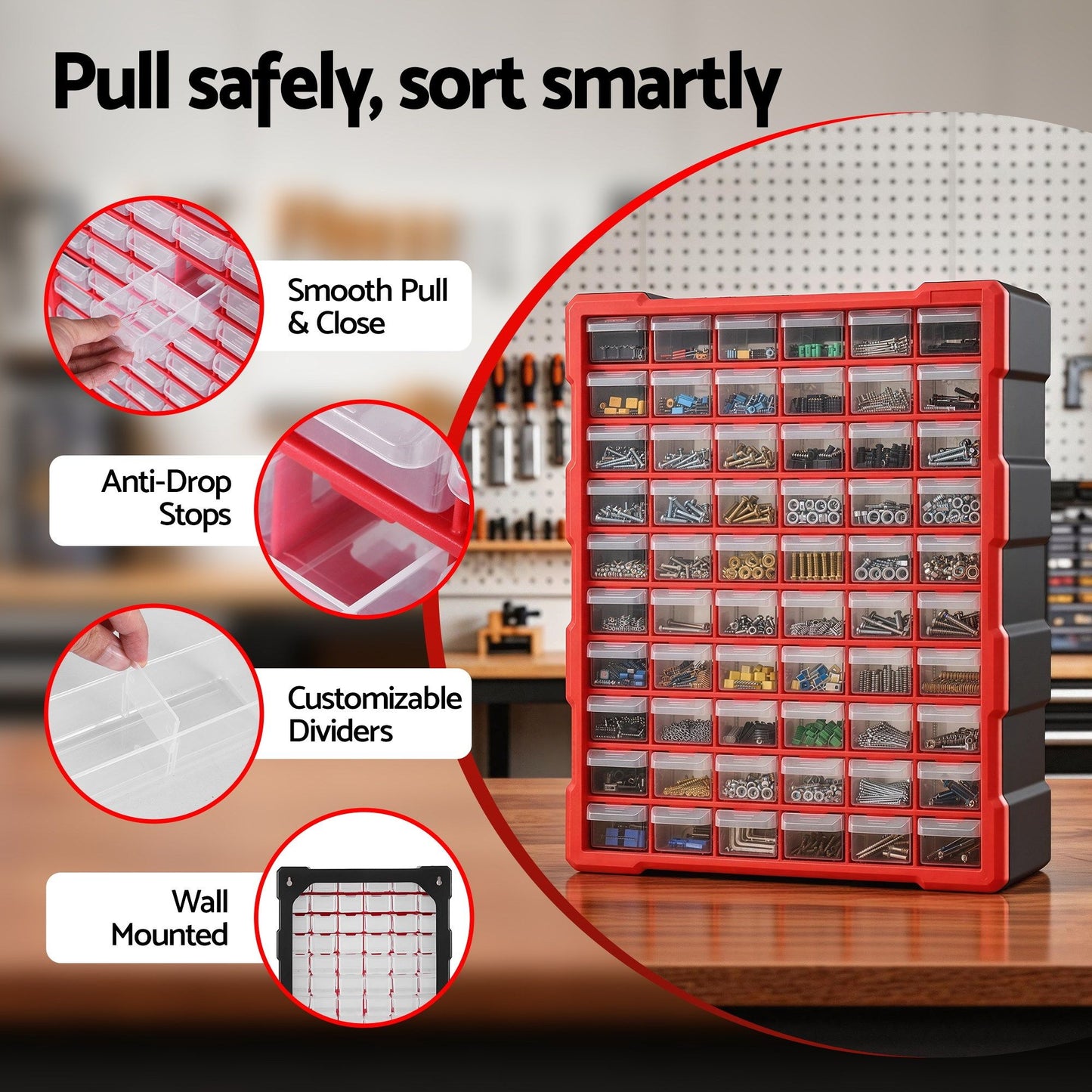 Giantz 60-Drawer Tool Storage Cabinet, Anti-Drop Hardware Organizer Storage Box