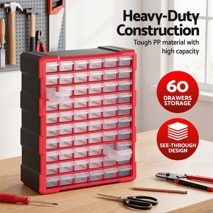 Giantz 60-Drawer Tool Storage Cabinet, Anti-Drop Hardware Organizer Storage Box