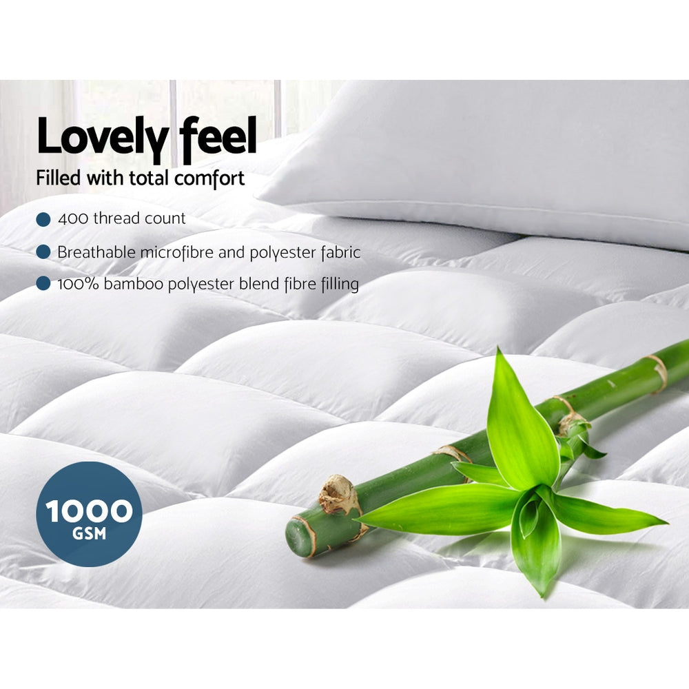 Giselle Bedding 5cm Bamboo Pillowtop Mattress Topper 1000GSM Mattress Pad for Back Pain Relief Washable Breathable Protector with 45cm Deep Pocket Double