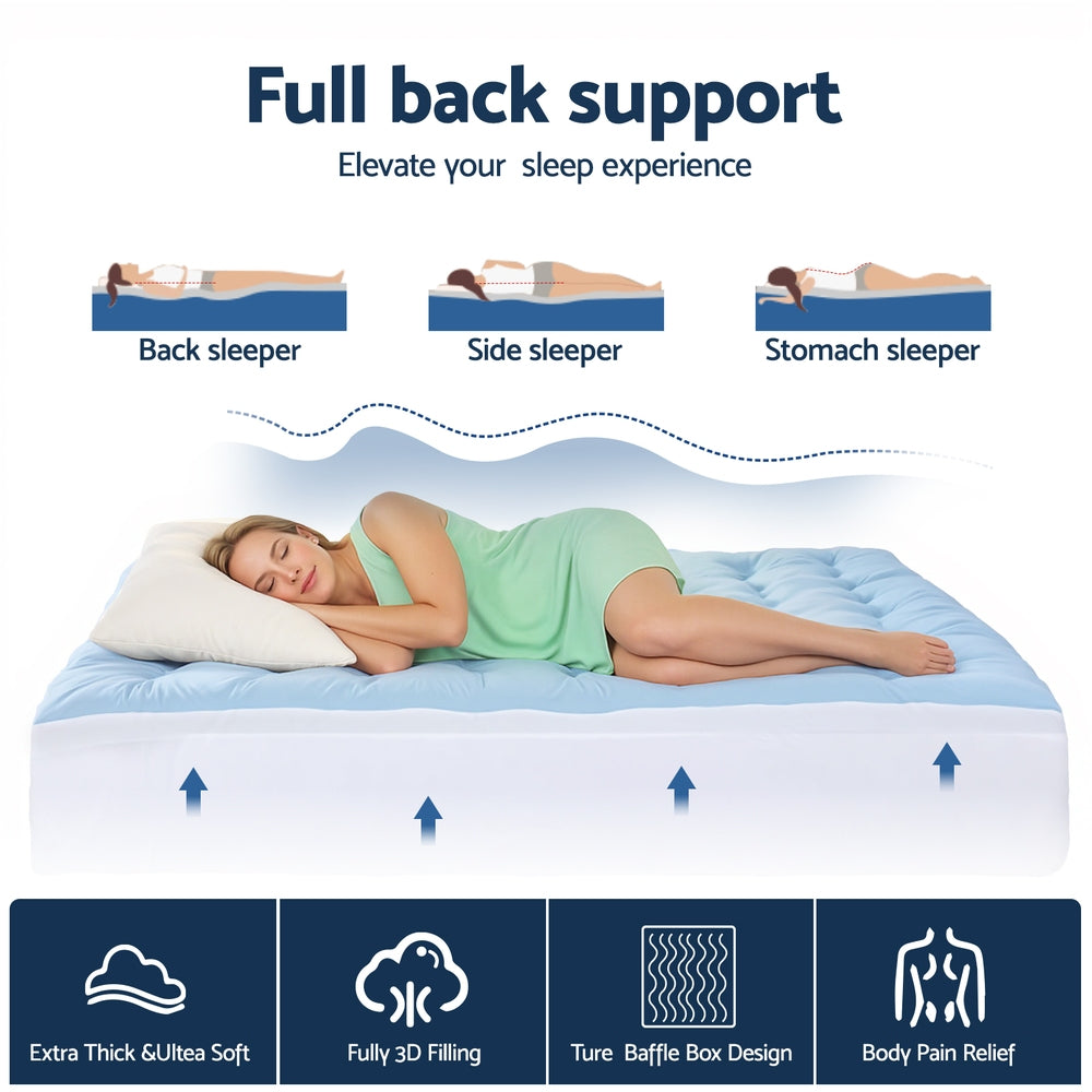Giselle Bedding Pillowtop Mattress Topper 5cm Reversible Cooling & Soft Coral Fleece Pad for Back Pain Relief, Washable Skin-friendly Bed Protector with 45cm Deep Pocket Single