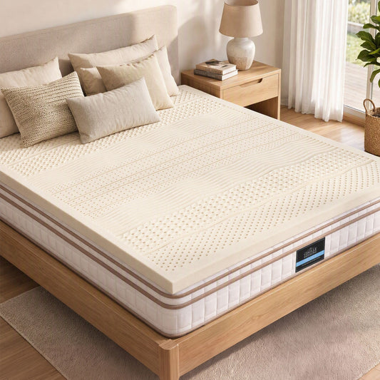 Giselle Bedding King Latex Mattress Topper 7-Zone Natural Latex Core Breathable 5cm