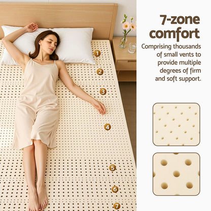 Giselle Bedding Latex Mattress Topper, 7.5cm Thick 7-Zone Pressure Relief Bed Pad with Washable Cover, Cooling Breathable Mat for Side Sleepers & Back Pain, Beige Double