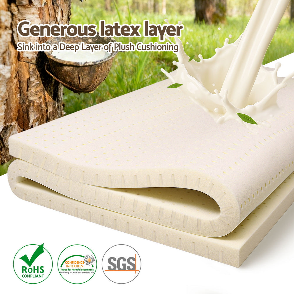 Giselle Bedding Latex Mattress Topper, 5cm Thick Cooling Bed Pad for Side Sleepers Pain Relief, 7 Zone Foldable Mat with Washable Cover for Guest Room Bedroom King