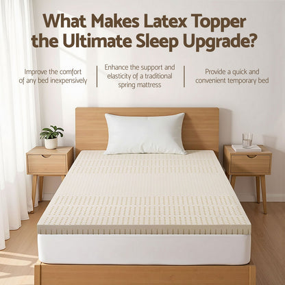 Giselle Bedding Latex Mattress Topper, 7.5cm Thick 7-Zone Pressure Relief Bed Pad with Washable Cover, Cooling Breathable Mat for Side Sleepers & Back Pain, Beige King Single