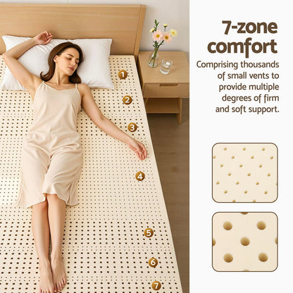 Giselle Bedding Latex Mattress Topper, 7.5cm Thick 7-Zone Pressure Relief Bed Pad with Washable Cover, Cooling Breathable Mat for Side Sleepers & Back Pain, Beige King Single