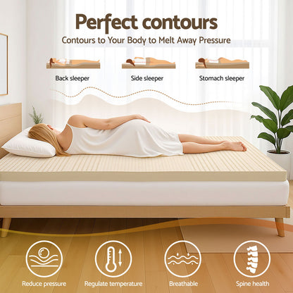 Giselle Bedding Latex Mattress Topper, 7.5cm Thick 7-Zone Pressure Relief Bed Pad with Washable Cover, Cooling Breathable Mat for Side Sleepers & Back Pain, Beige King Single