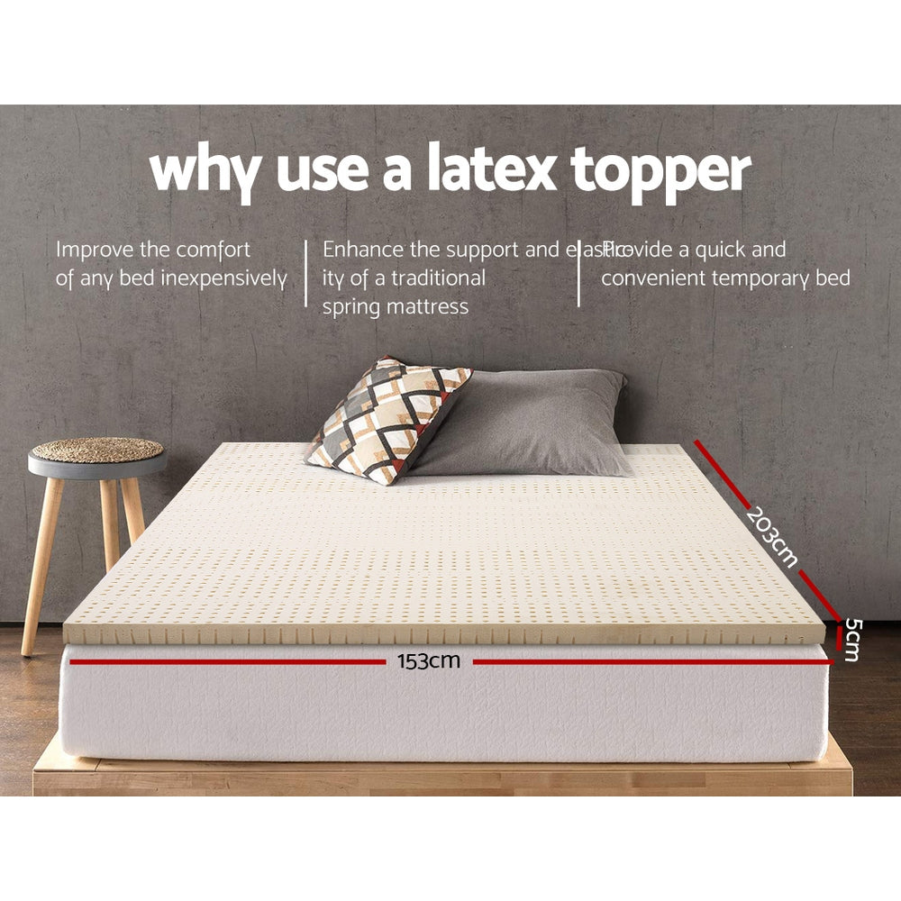 Giselle Bedding Latex Mattress Topper, 5cm Thick Cooling Bed Pad for Side Sleepers Pain Relief, 7 Zone Foldable Mat with Washable Cover for Guest Room Bedroom Queen