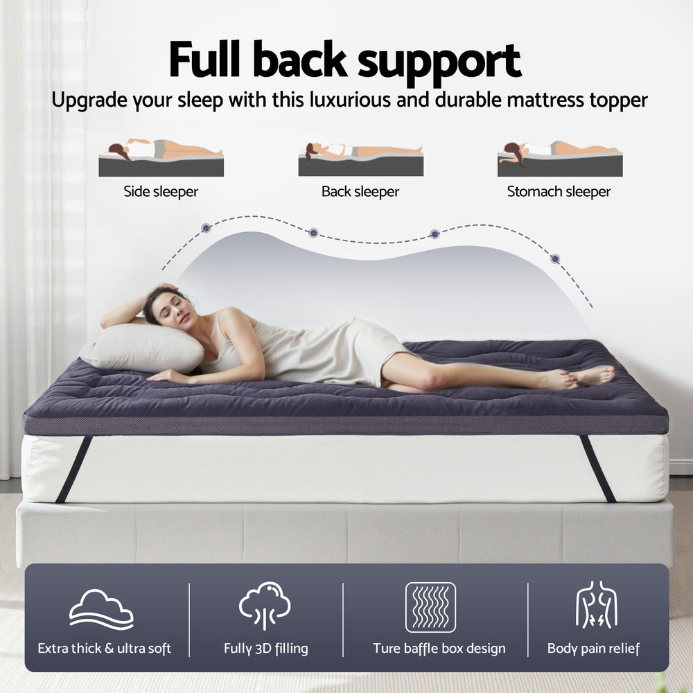 Giselle Bedding 5cm Pillowtop Topper Bamboo Polyester Blend Fibre Pad for Back Pain Relief Washable Overfilled Bed Protector 500GSM King Single