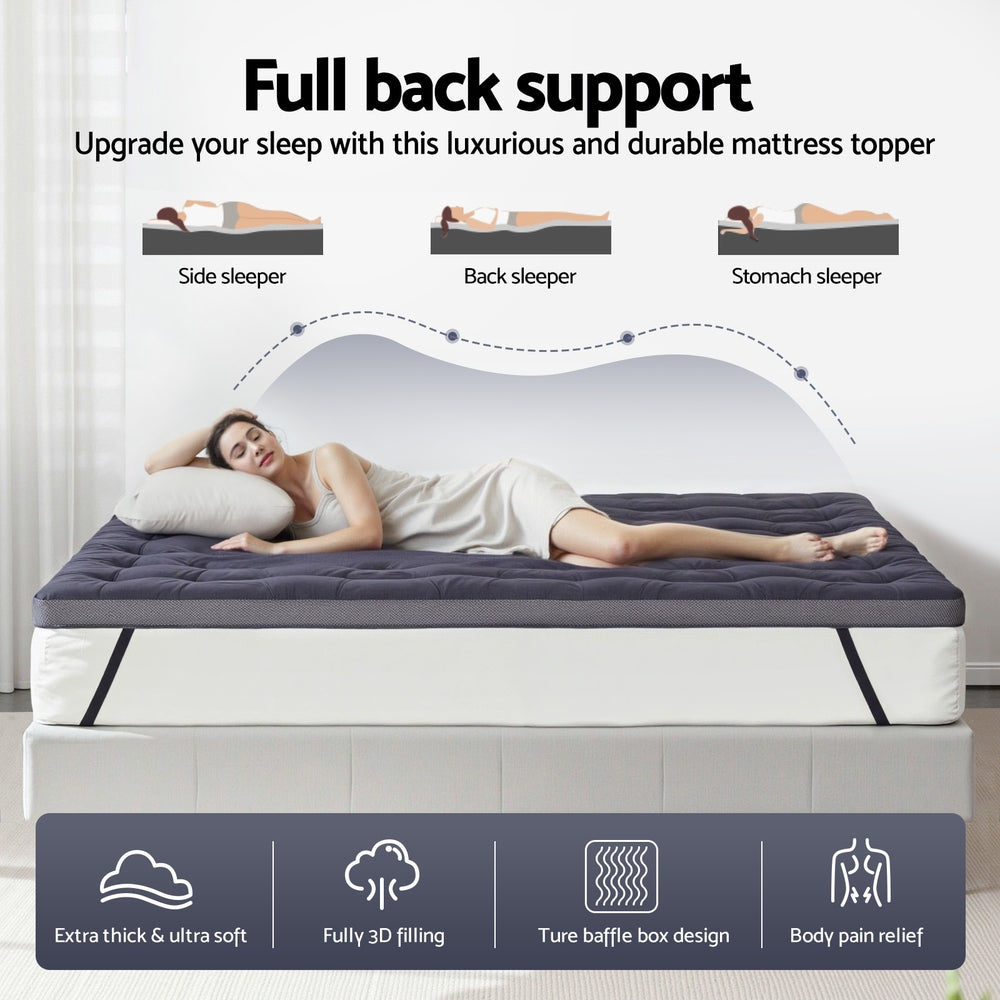 Giselle 5cm Mattress Topper Pillowtop toppers Bamboo Charcoal Queen