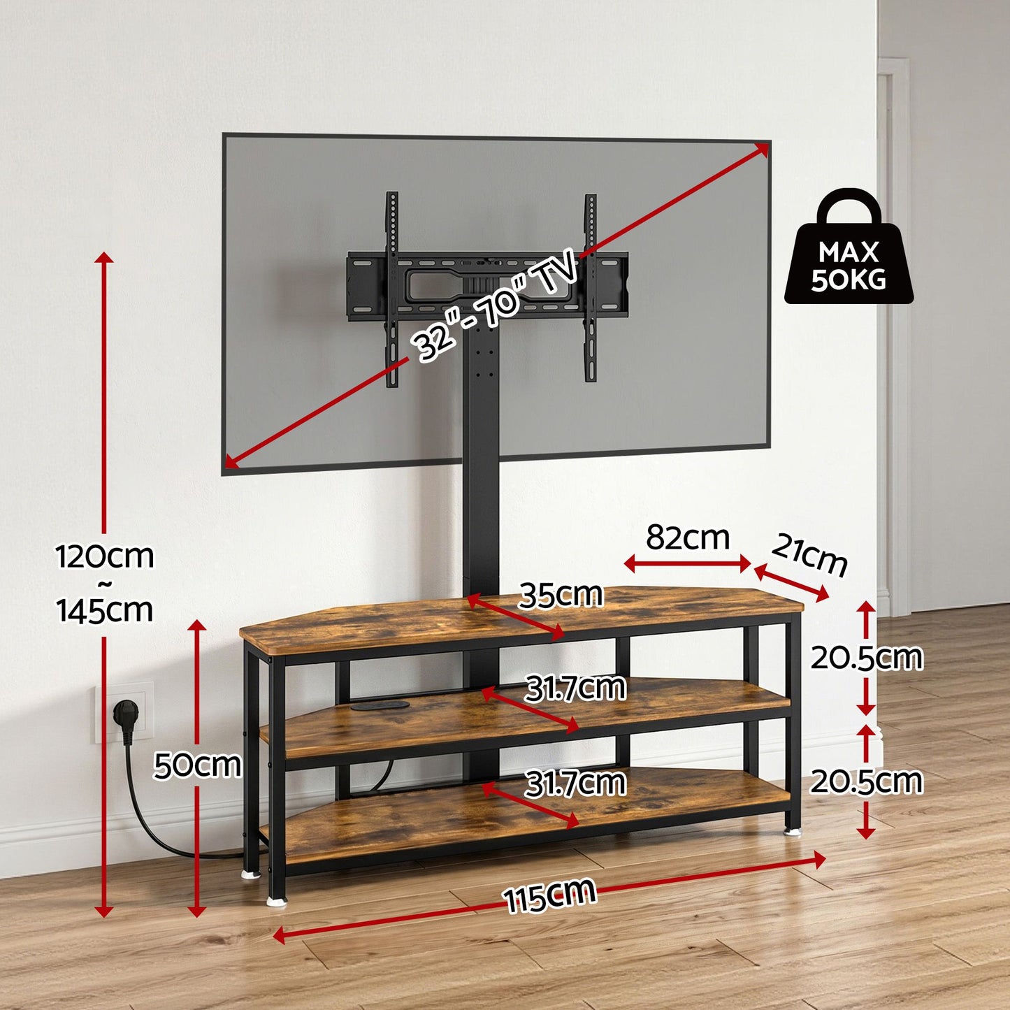 Artiss Corner TV Stand 32-70" w/ Mount LED Lights & Power Outlet Space Saving