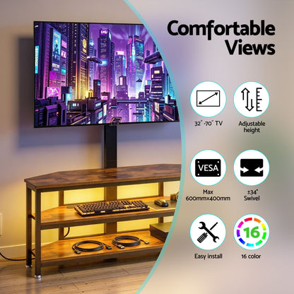 Artiss Corner TV Stand 32-70" w/ Mount LED Lights & Power Outlet Space Saving