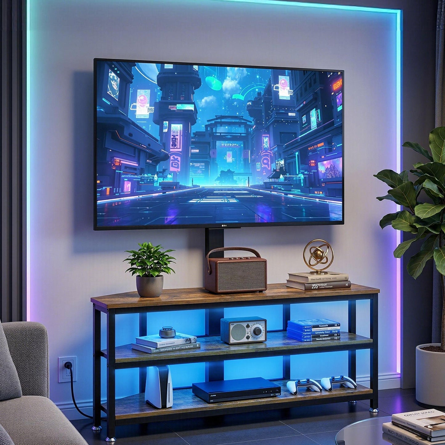 Artiss Corner TV Stand 32-70" w/ Mount LED Lights & Power Outlet Space Saving