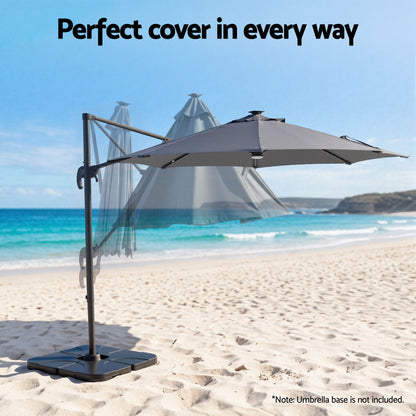 Instahut Outdoor Umbrella 3m Solar LED Offset Cantilever Patio Parasol Charcoal