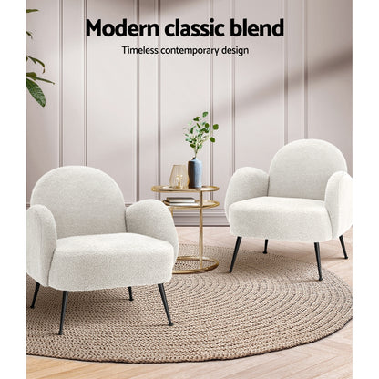 Artiss Armchair Boucle White Hanes