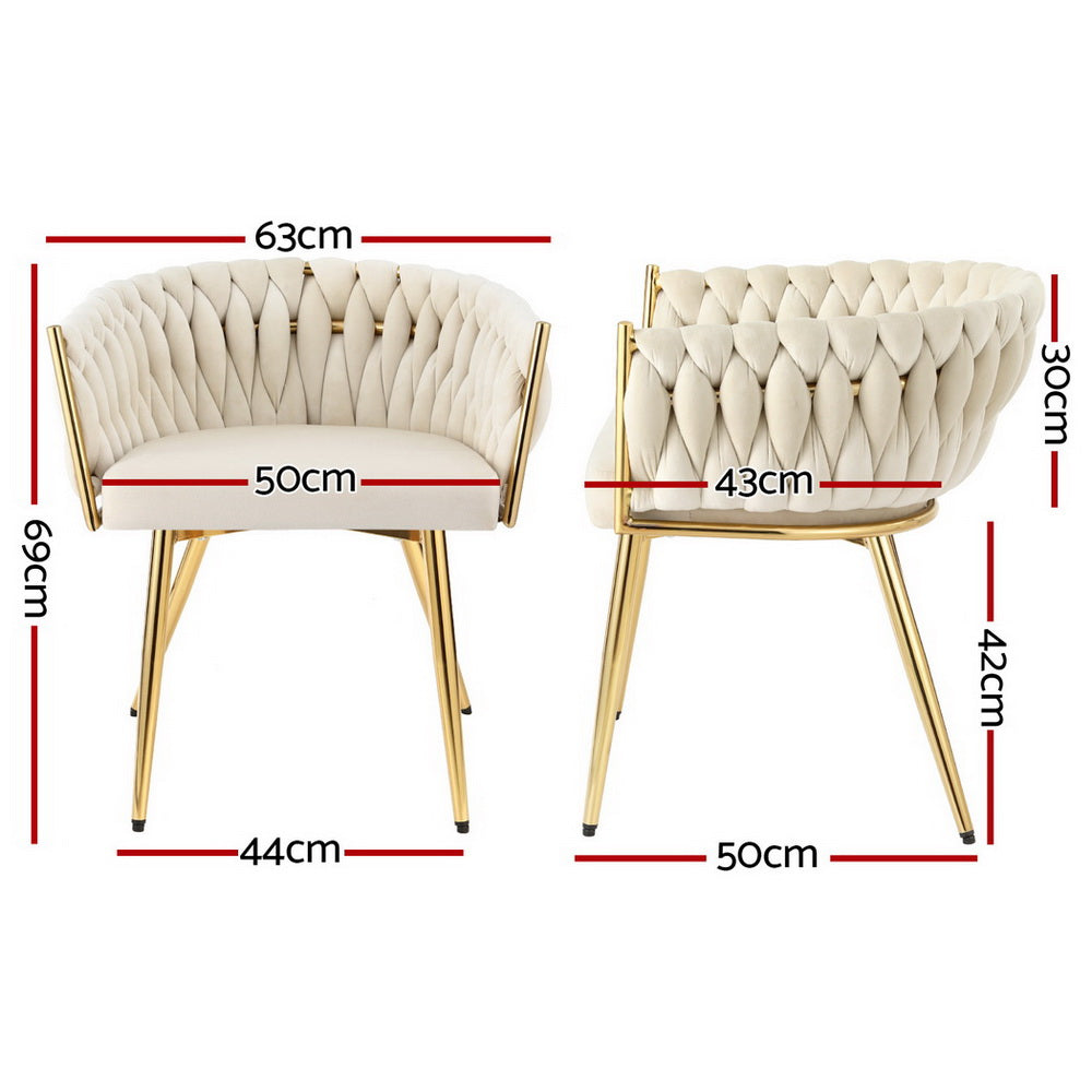 1 Set of 4 Artiss Dining Chairs Velvet Armchair Beige