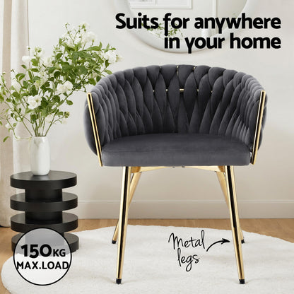 1 Set of 4 Artiss Dining Chairs Velvet Armchair Grey