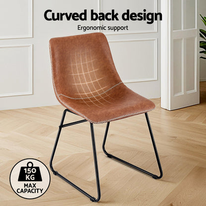 Artiss 2x Dining Chairs Retro PU Leather Kitchen Lounge Cafe Accent Chair Brown
