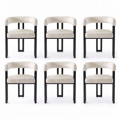 Artiss Dining Chairs Set of 6 Velvet Upholstered Barrel Chairs with Curved Armrests & Back Beige