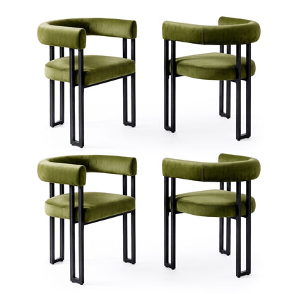 Artiss Dining Chairs Set of 4 Velvet Upholstered Barrel Chairs with Curved Armrests & Back Green
