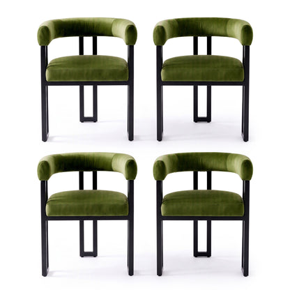Artiss Dining Chairs Set of 4 Velvet Upholstered Barrel Chairs with Curved Armrests & Back Green