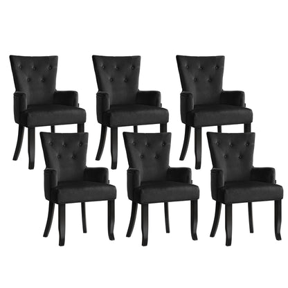 6x Artiss Dining Chairs Velvet French Provincial Armchair Black