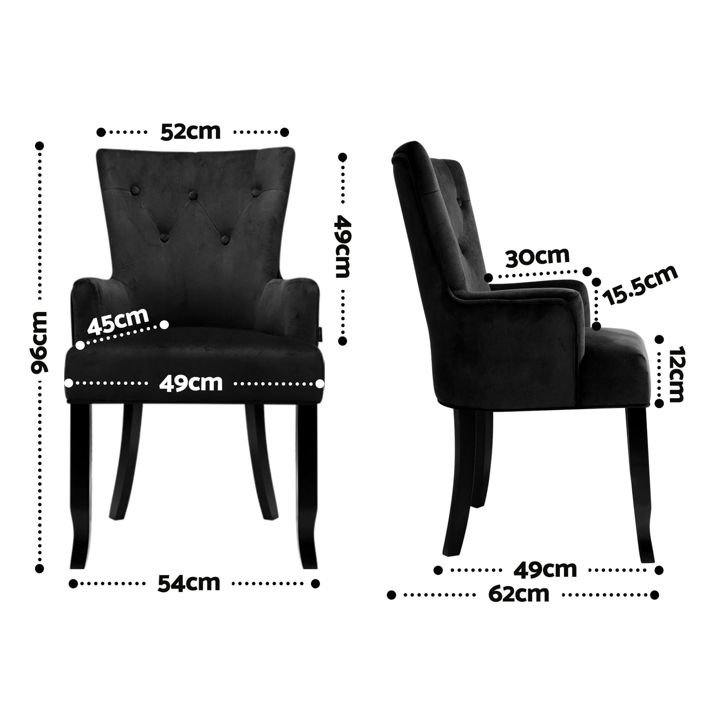 6x Artiss Dining Chairs Velvet French Provincial Armchair Black